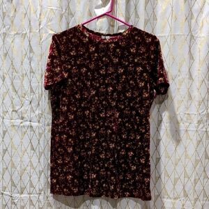 Floral Velvet Top in Burgundy